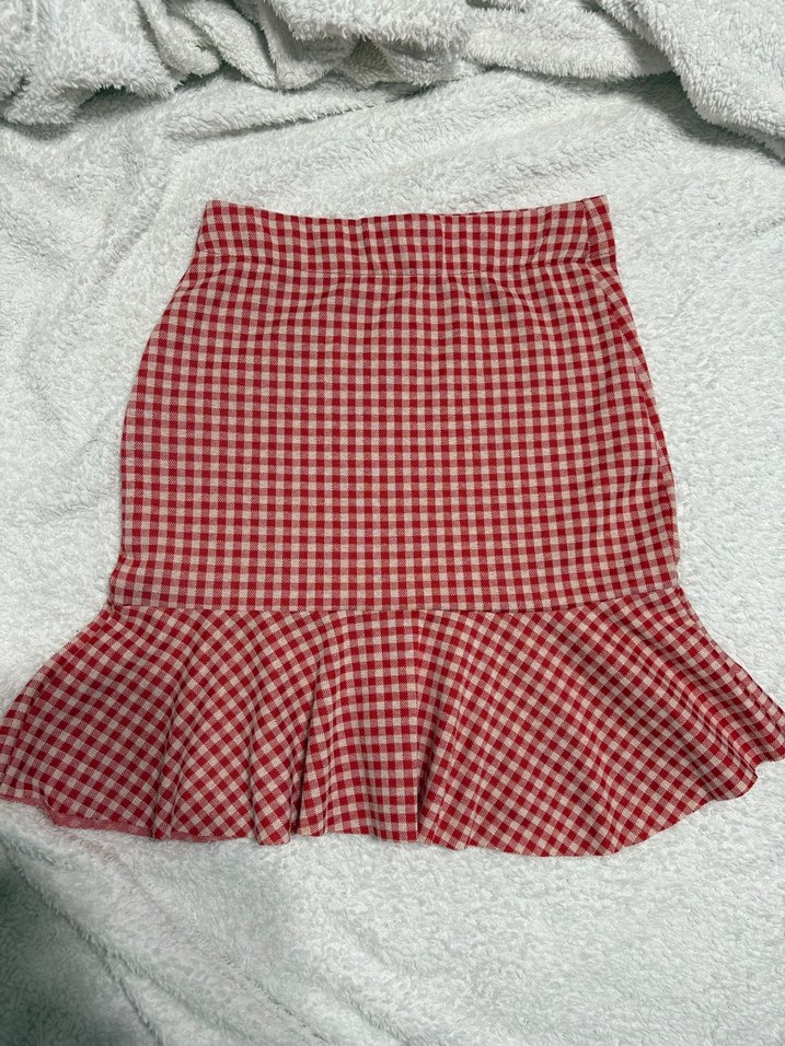 Kırmızı Kareli Fırfırlı Mini Etek - Görsel 3