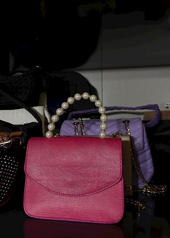 Boncuklu Pembe Deri Kadın Çanta - Görsel 2