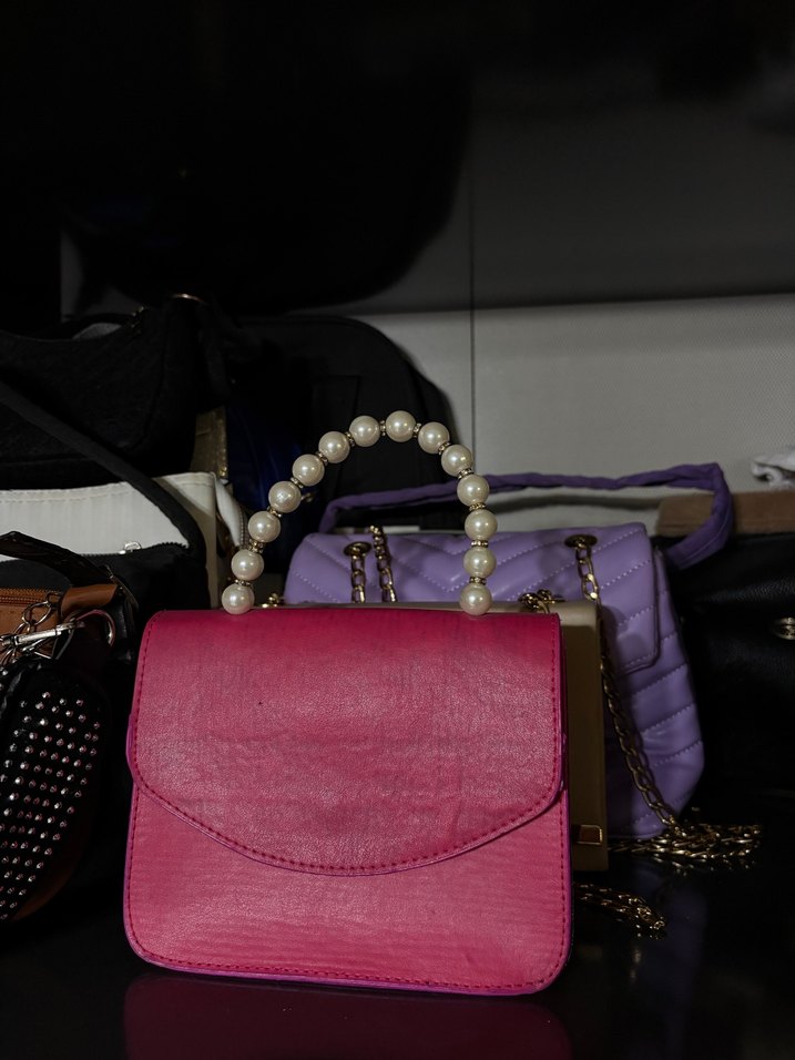 Boncuklu Pembe Deri Kadın Çanta - Görsel 2