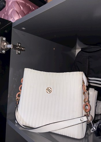 Beyaz Parlak Yılan Desenli Kadın Çanta - Görsel 2