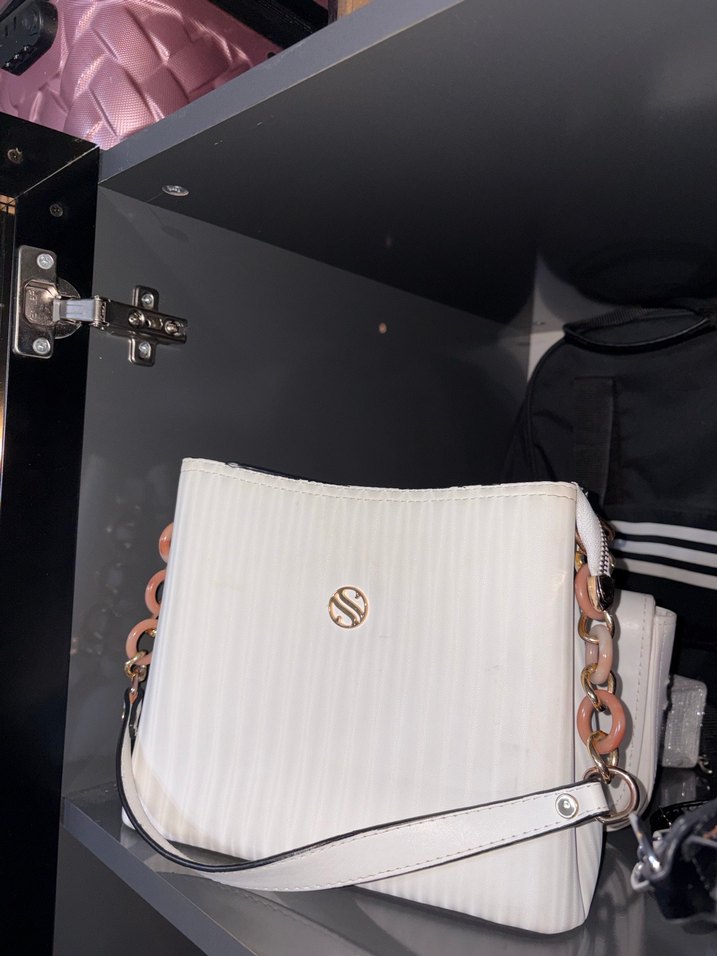 Beyaz Parlak Yılan Desenli Kadın Çanta - Görsel 2