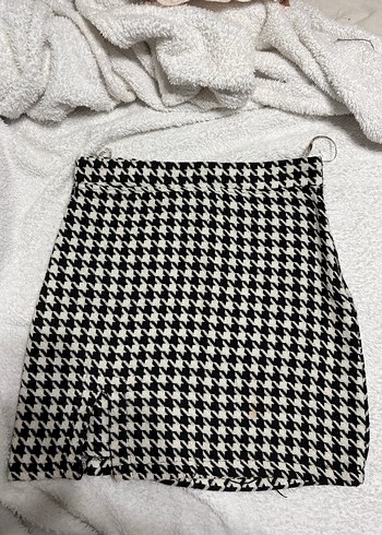 Tokalı Gri Mini Ekose Etek - Görsel 2