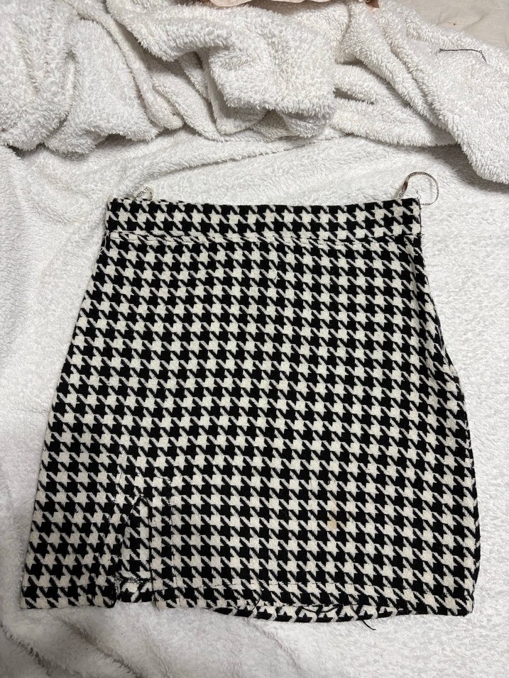 Tokalı Gri Mini Ekose Etek - Görsel 2