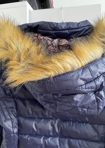 Kadın Mavi Midi Kışlık Kürklü Mont - Görsel 3