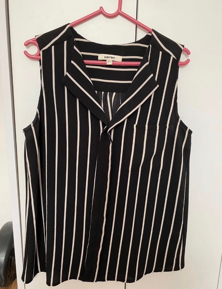 Çizgili V Yaka Kolsuz Kadın Gömlek - Görsel 2