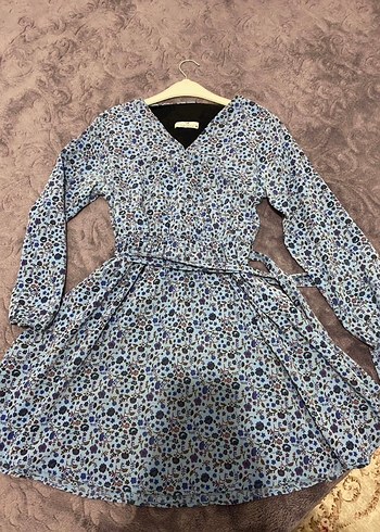 Mavi Bağlamalı Midi Bohem Elbise - Görsel 2