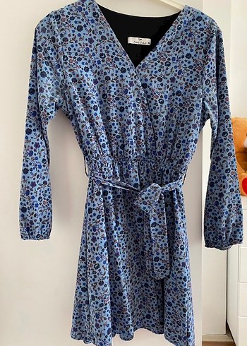 Mavi Bağlamalı Midi Bohem Elbise - Görsel 3