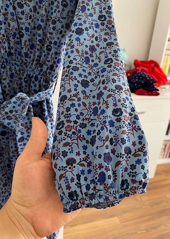 Mavi Bağlamalı Midi Bohem Elbise - Görsel 4