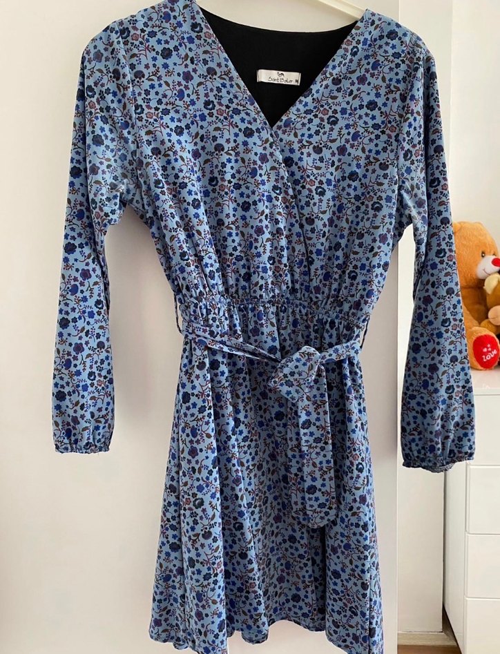 Mavi Bağlamalı Midi Bohem Elbise - Görsel 3