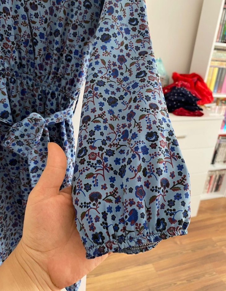 Mavi Bağlamalı Midi Bohem Elbise - Görsel 4