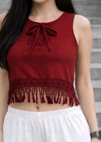 Dantel Detaylı Bordo Bohem Atlet - Görsel 5