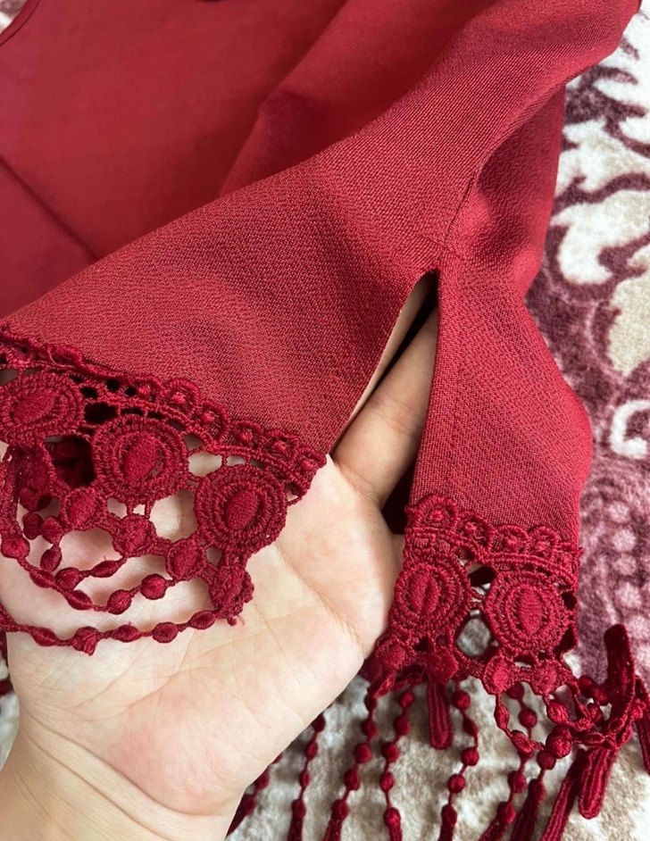 Dantel Detaylı Bordo Bohem Atlet - Görsel 4