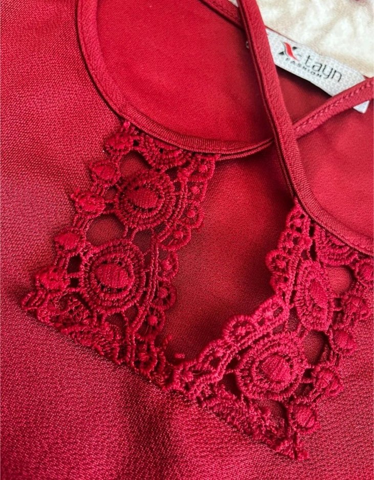 Dantel Detaylı Bordo Bohem Atlet - Görsel 2