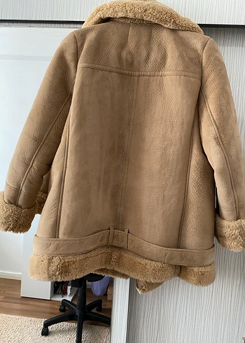 Bej Süet Kürklü Midi Kadın Ceket - Görsel 8
