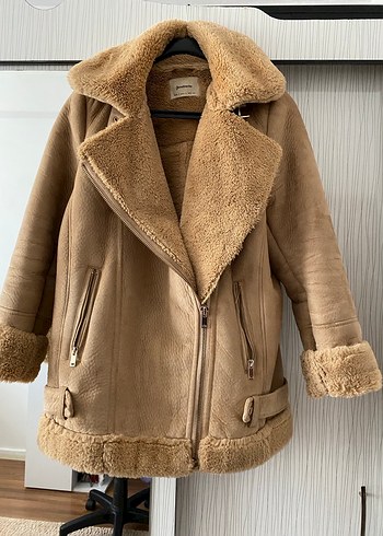 Bej Süet Kürklü Midi Kadın Ceket - Görsel 2