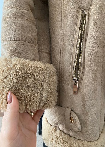 Bej Süet Kürklü Midi Kadın Ceket - Görsel 3