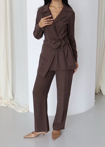 Kadın Kahverengi Uzun Kollu Ofis Takımı - Görsel 3