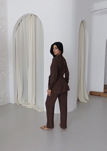 Kadın Kahverengi Uzun Kollu Ofis Takımı - Görsel 4