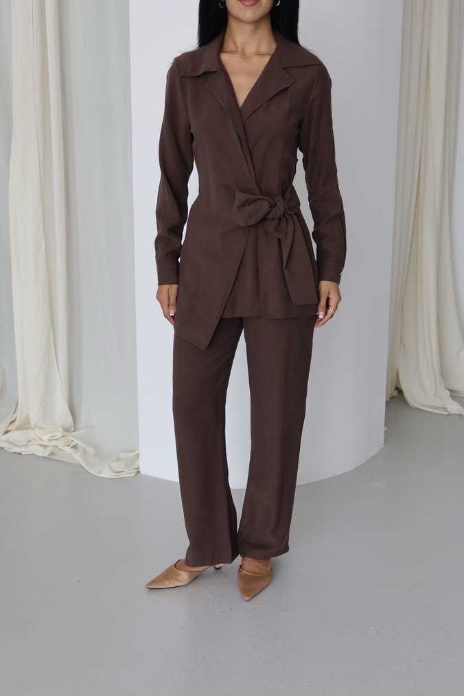 Kadın Kahverengi Uzun Kollu Ofis Takımı - Görsel 2