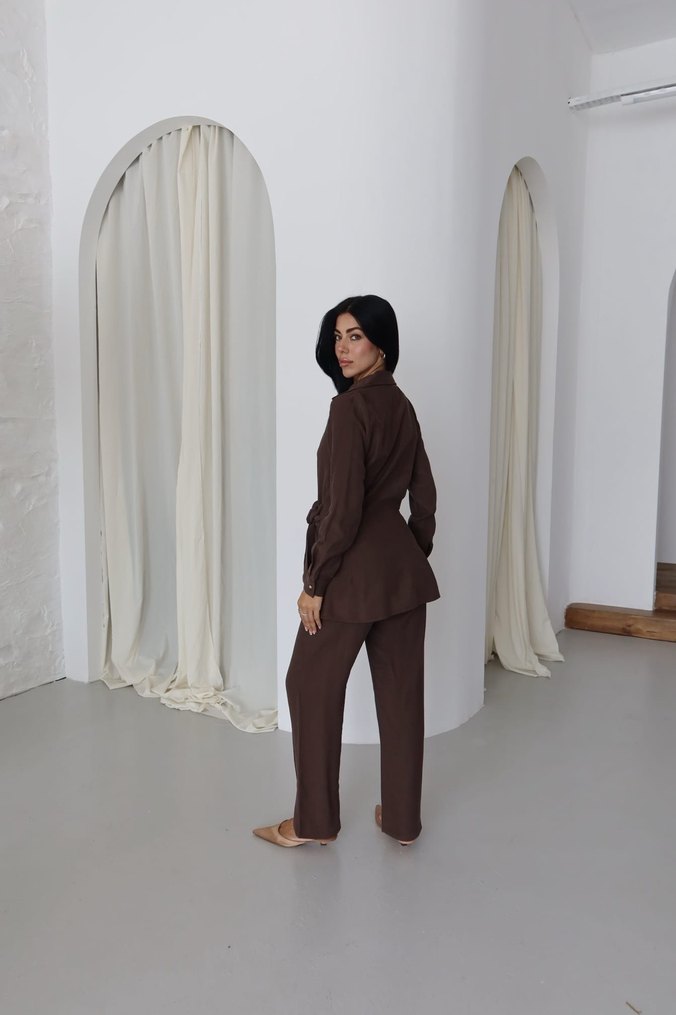 Kadın Kahverengi Uzun Kollu Ofis Takımı - Görsel 4