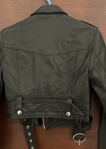Siyah Kadın Deri Biker Ceket - Görsel 2