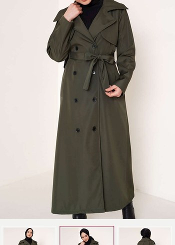 Kadın Haki Kamuflaj Desenli Kuşaklı Trençkot - Görsel 2