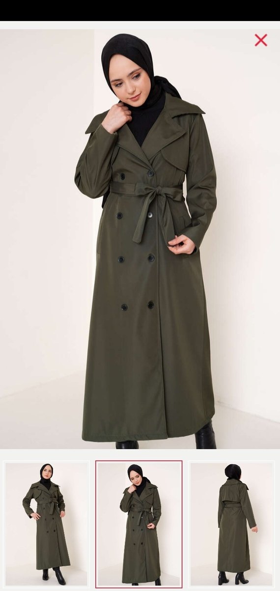 Kadın Haki Kamuflaj Desenli Kuşaklı Trençkot - Görsel 2