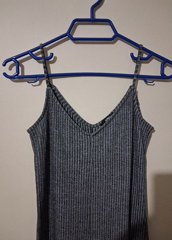 Gri V Yakalı Kadın Uzun Tulum - Görsel 2