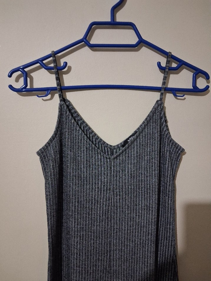 Gri V Yakalı Kadın Uzun Tulum - Görsel 2