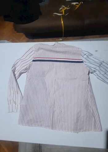 kadın erkek US Polo gömlek beyaz renk kırmızı ve mavi çizgili - Görsel 3