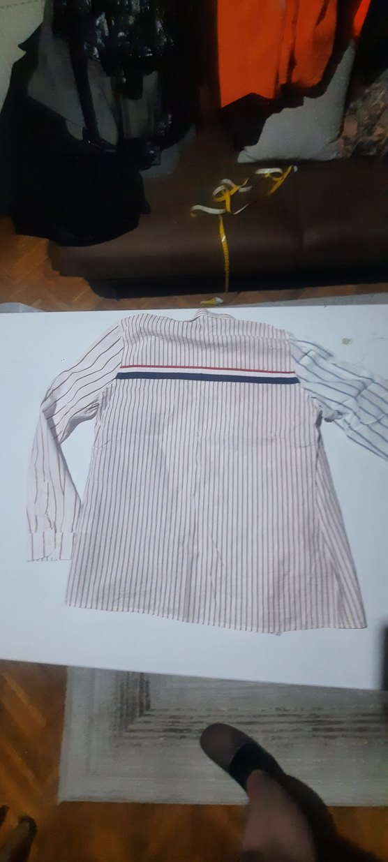 kadın erkek US Polo gömlek beyaz renk kırmızı ve mavi çizgili - Görsel 3