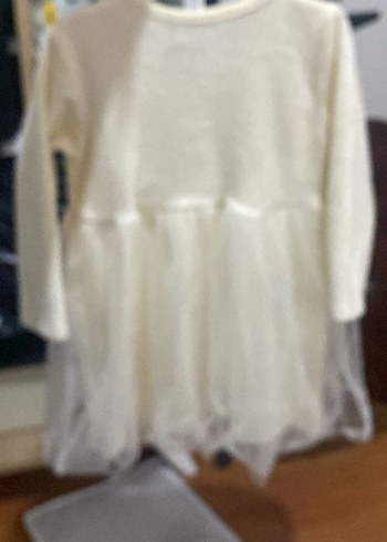 Uzun Kollu Beyaz Kız Çocuk Elbise - Görsel 2