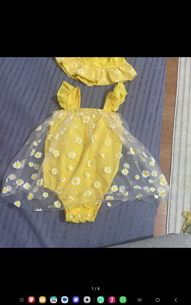 Sarı Nakışlı Fırfırlı Kız Elbisesi - Görsel 4