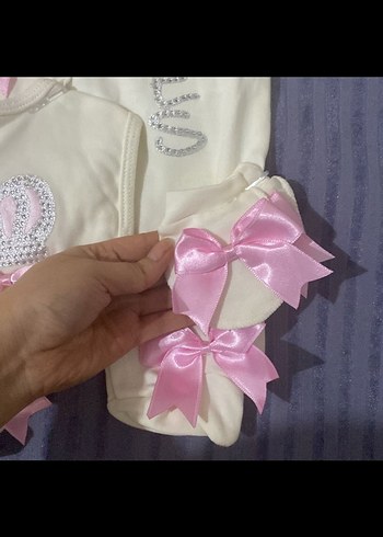 Fiyonklu Pembe Bebek Kız Takımı - Görsel 4