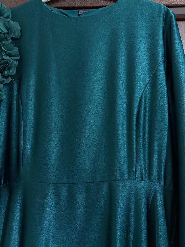 Uzun Petrol Yeşili Kadın Abiye+  Şal - Görsel 4