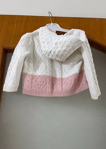 Nakışlı Beyaz-Pembe Kız Örgü Hırka - Görsel 4