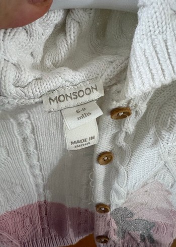 Nakışlı Beyaz-Pembe Kız Örgü Hırka - Görsel 3