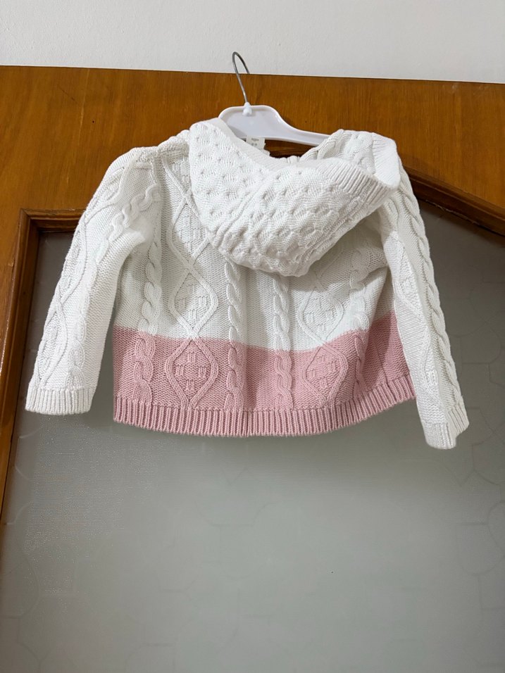 Nakışlı Beyaz-Pembe Kız Örgü Hırka - Görsel 4