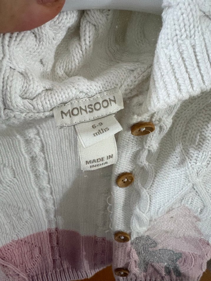 Nakışlı Beyaz-Pembe Kız Örgü Hırka - Görsel 3