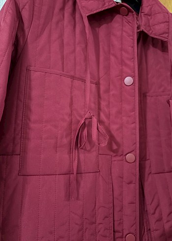 Bordo Düğmeli Uzun Kadın Mont - Görsel 6