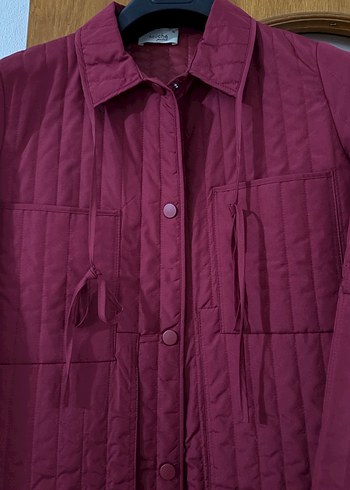 Bordo Düğmeli Uzun Kadın Mont - Görsel 5