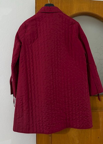 Bordo Düğmeli Uzun Kadın Mont - Görsel 2