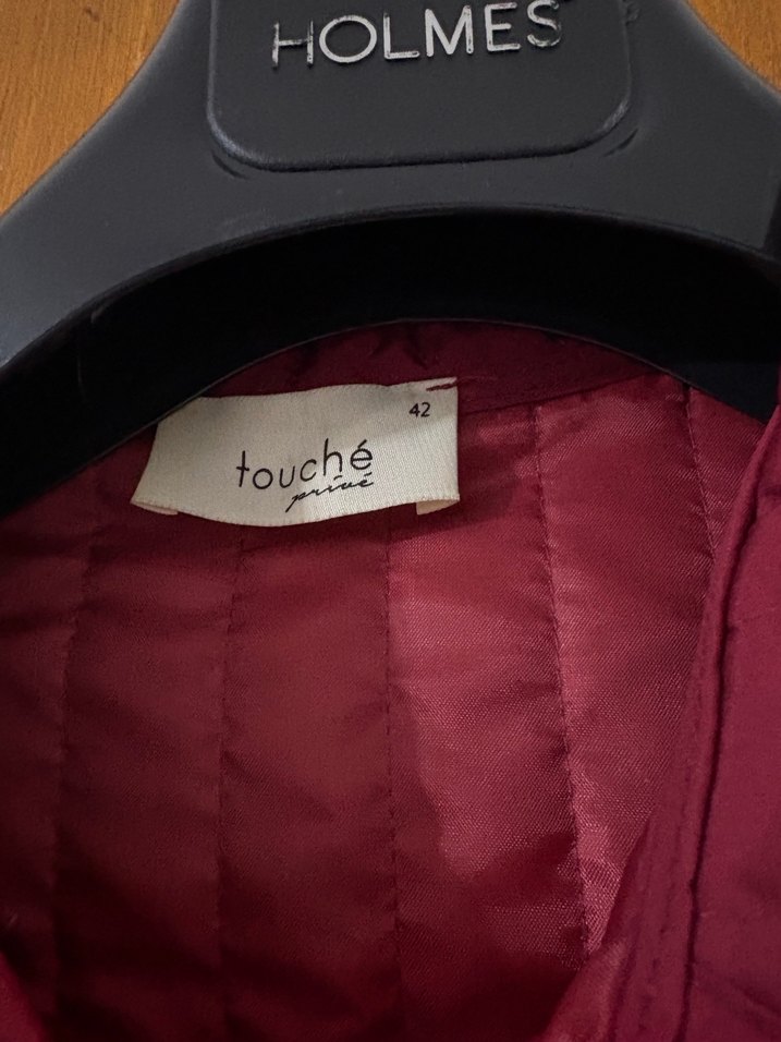 Bordo Düğmeli Uzun Kadın Mont - Görsel 4