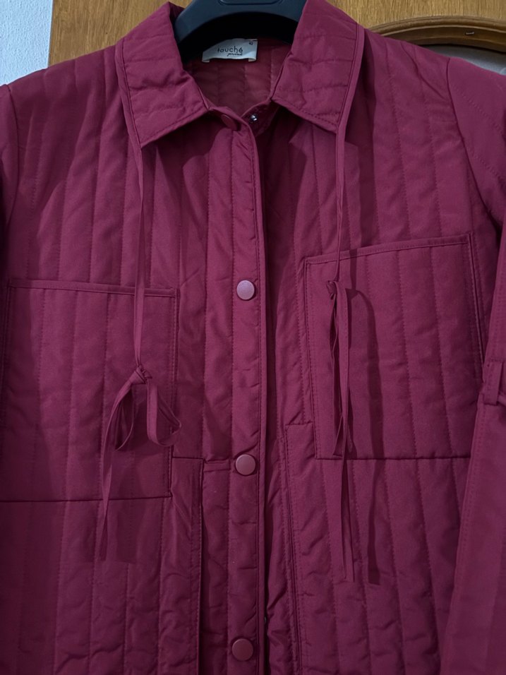 Bordo Düğmeli Uzun Kadın Mont - Görsel 5