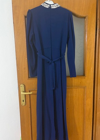 Uzun Kollu Lacivert Abiye + Şal - Görsel 6