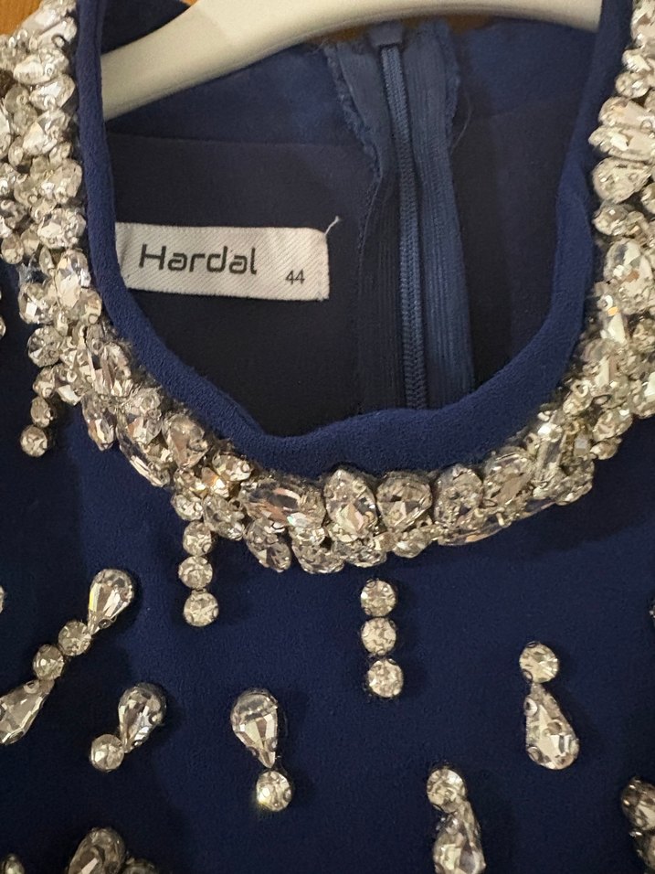 Uzun Kollu Lacivert Abiye + Şal - Görsel 5