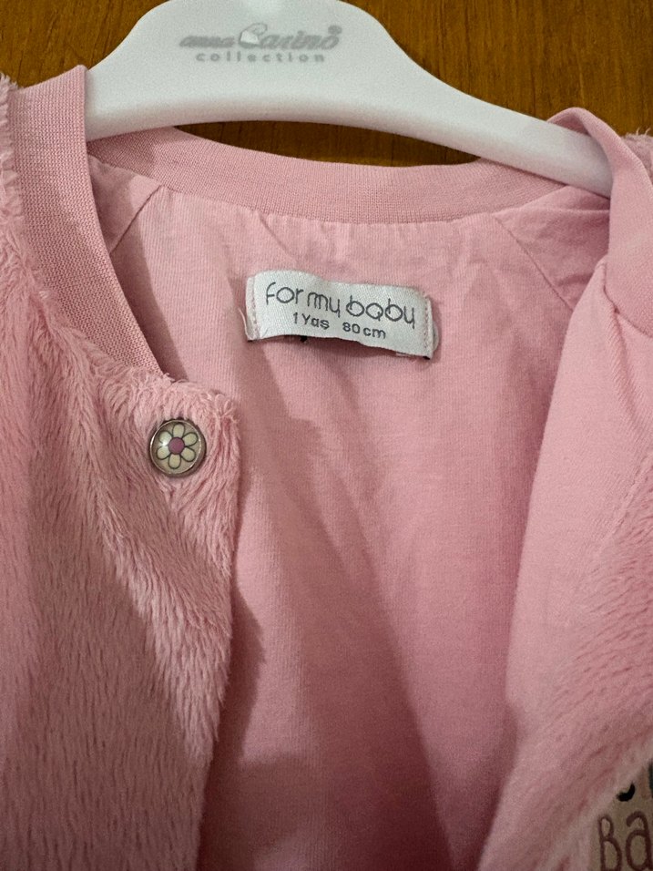 Kız Çocuk Pembe Düğmeli tüylü ceket - Görsel 4