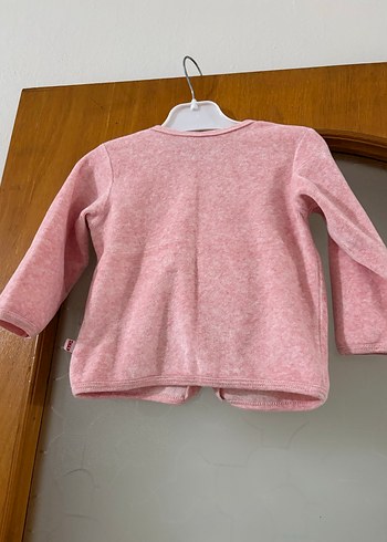 Düğmeli Pembe Kız Bebek kadife Hırka - Görsel 2