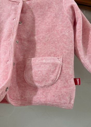 Düğmeli Pembe Kız Bebek kadife Hırka - Görsel 3