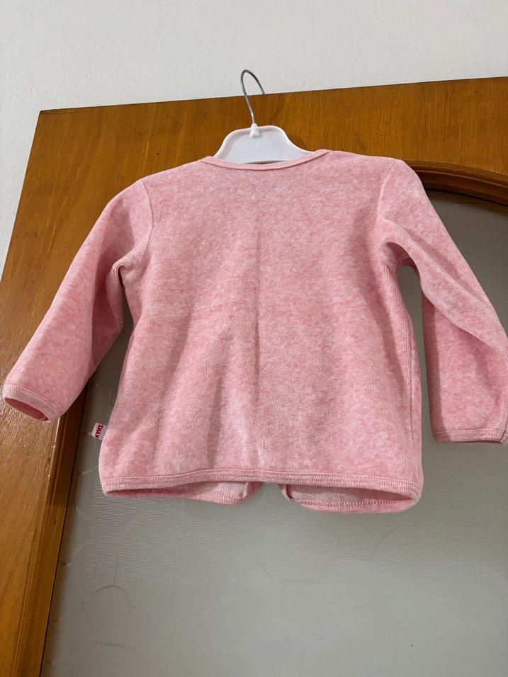 Düğmeli Pembe Kız Bebek kadife Hırka - Görsel 2